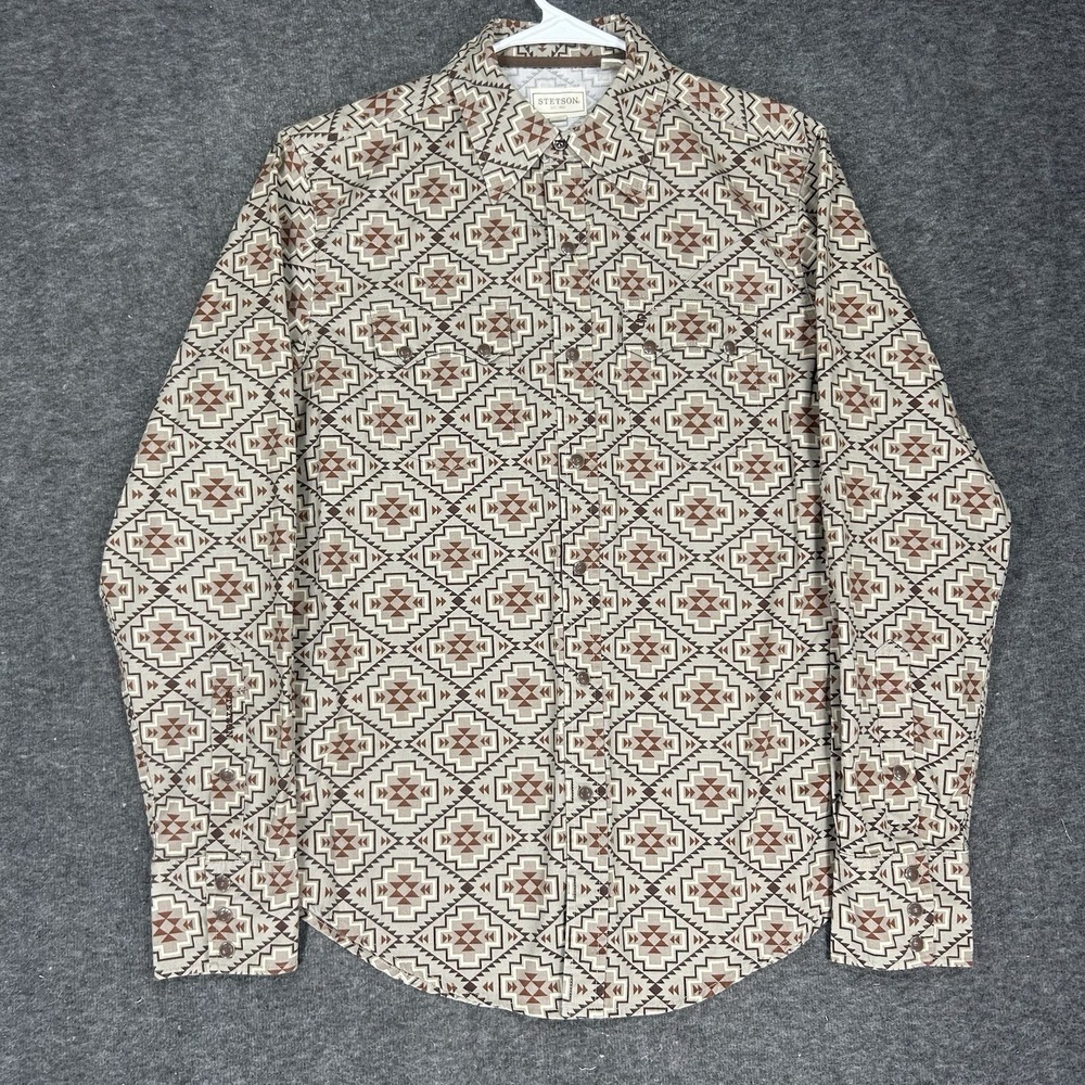 Stetson Shirt Mens M Aztec Geometric Pearl Snap Western Cowboy Rodeo Sawtooth